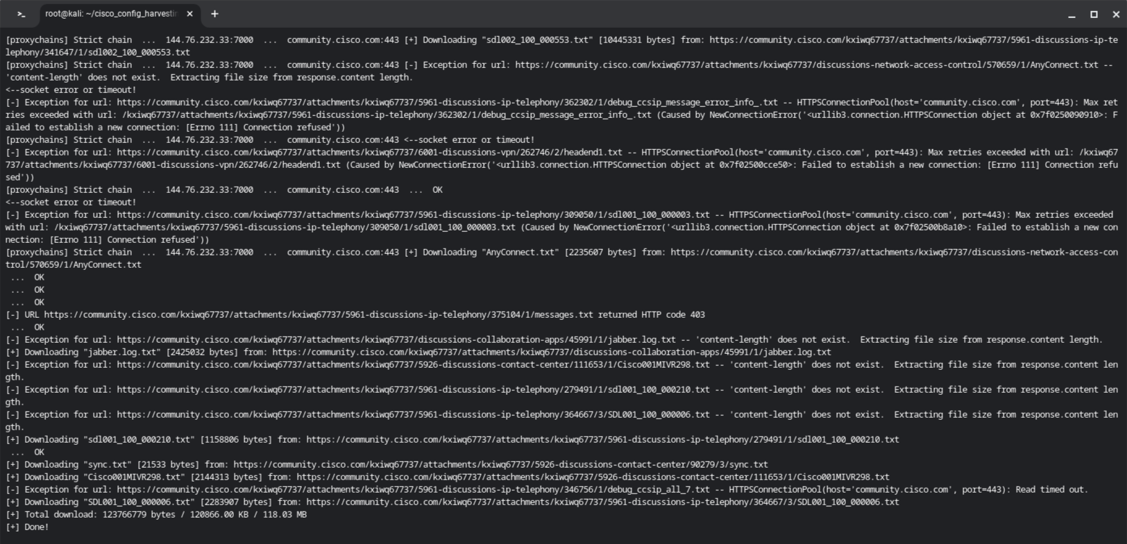 Downloading the config files using metagoofil
