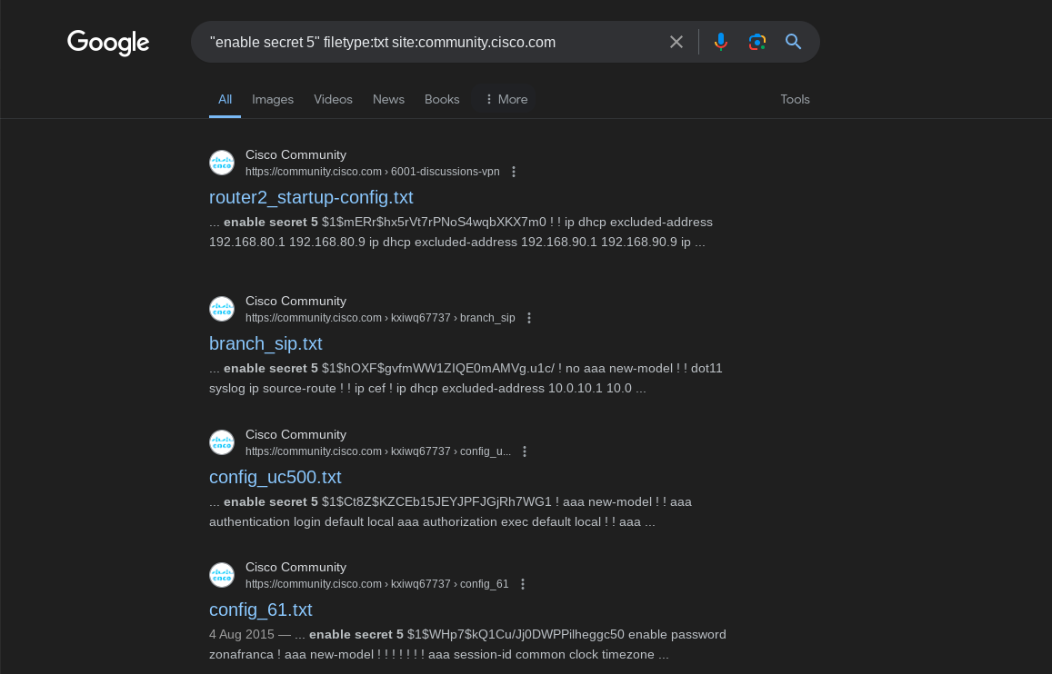 Searching for config files hosted on community.cisco.com